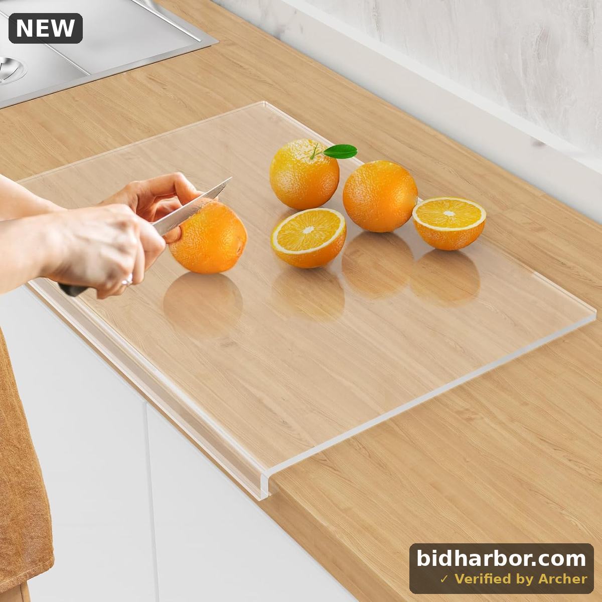Acrylic Cutting Board with Counter Lip,23''x17"Large Clear Cutting Board for Kitchen Countertop,Non-Slip,60% Thicker,Perfect for Bread,Meat,Veggies & More,Great Kitchen Essential Gadgets & Decor