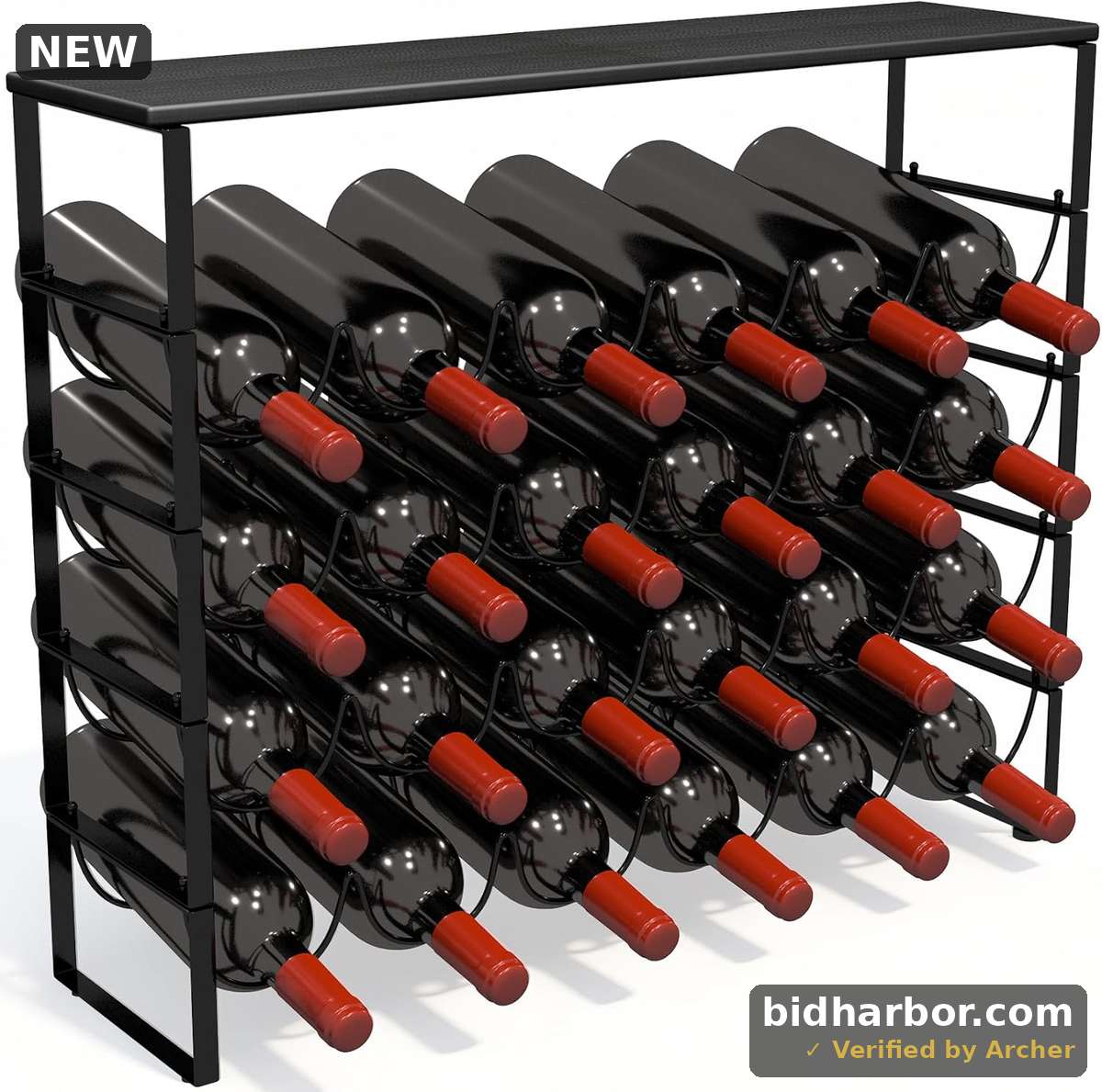 4 Tier Wine Rack - 3-in-1, Stackable, 24-Bottle Wine Storage Rack with Wood Top for Cabinet or Pantry (Dark Black, Version 3.0)
