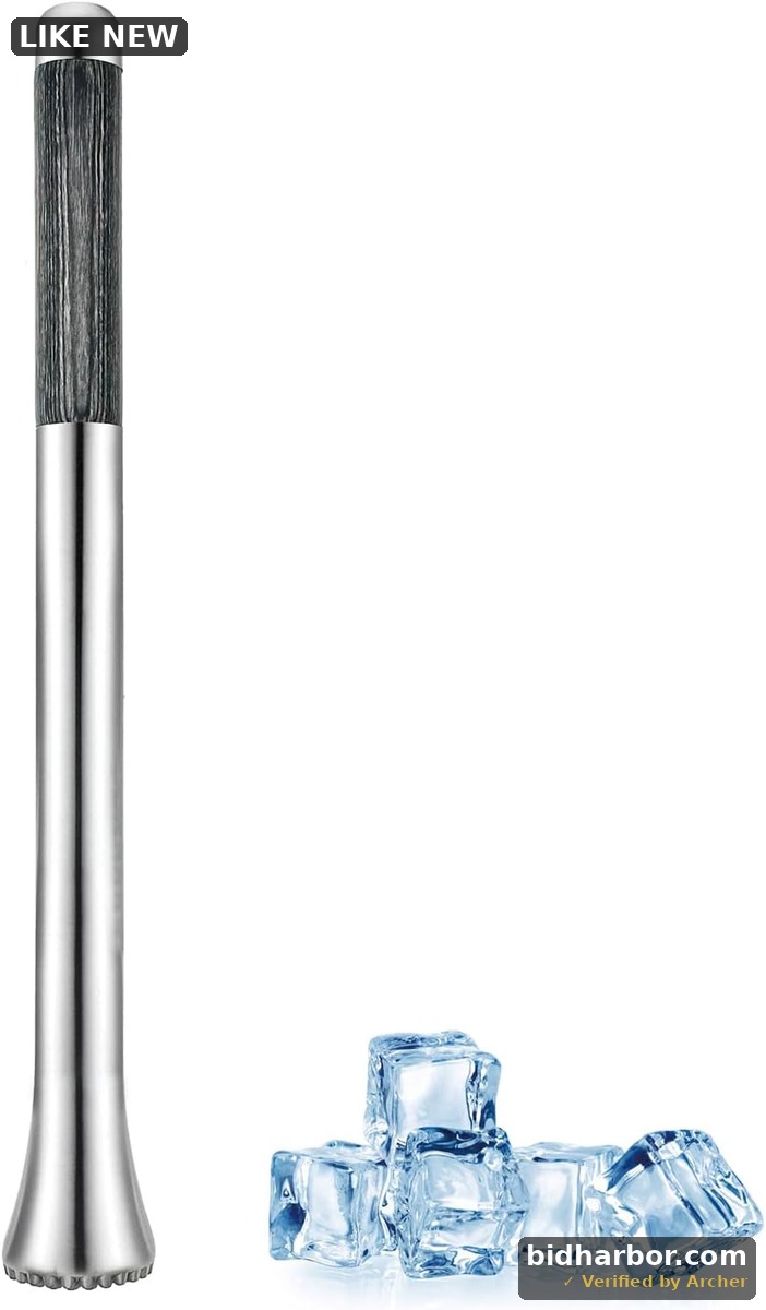 12.5" Muddler for Cocktails Stainless Steel Drink Muddler Bartender Accessories Lemon Smasher for Home Bar Tool Ice Crusher for Mojitos Fruit Drinks