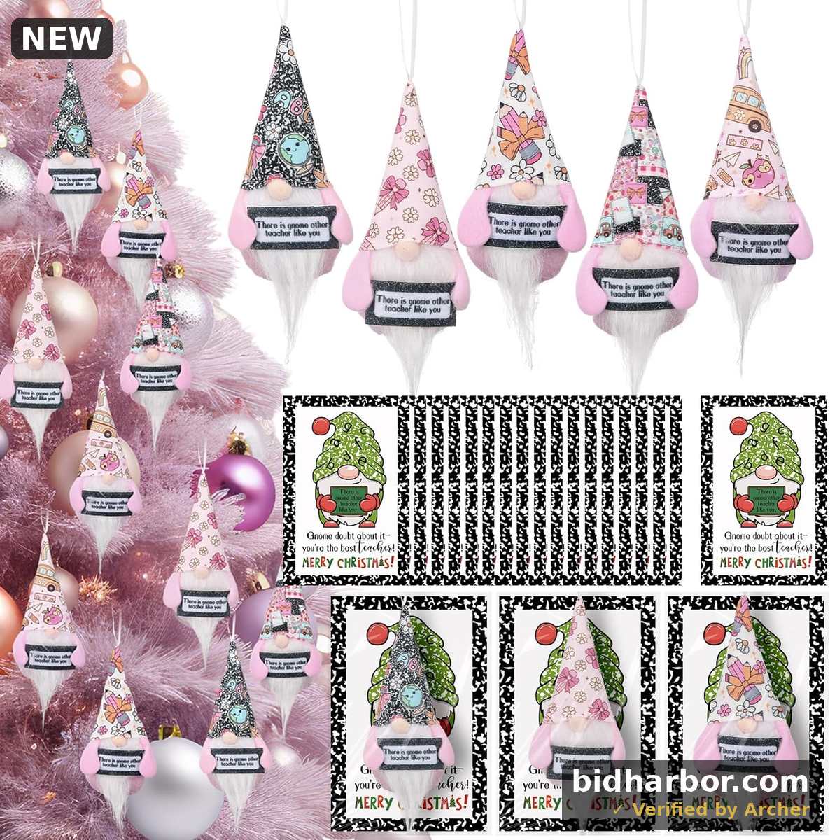 20 Set Pink Christmas Teacher Gnomes Hanging Ornaments Gifts Santa Plush Beard Doll Christmas Appreciation Gifts for Teachers Coworker Staffs or Xmas Party Favors Home Office Decor