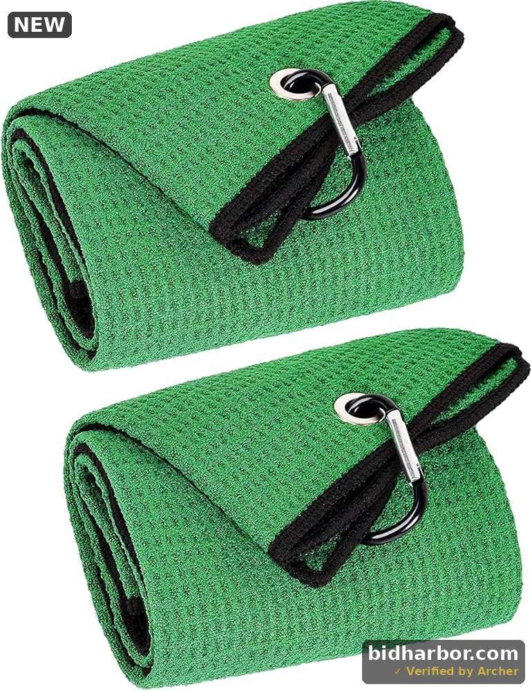 Jiskan Golf Towel Microfiber (16" X 24") with Clip and Storage Bag, Funny Golf Towels for Golf Bags, Green