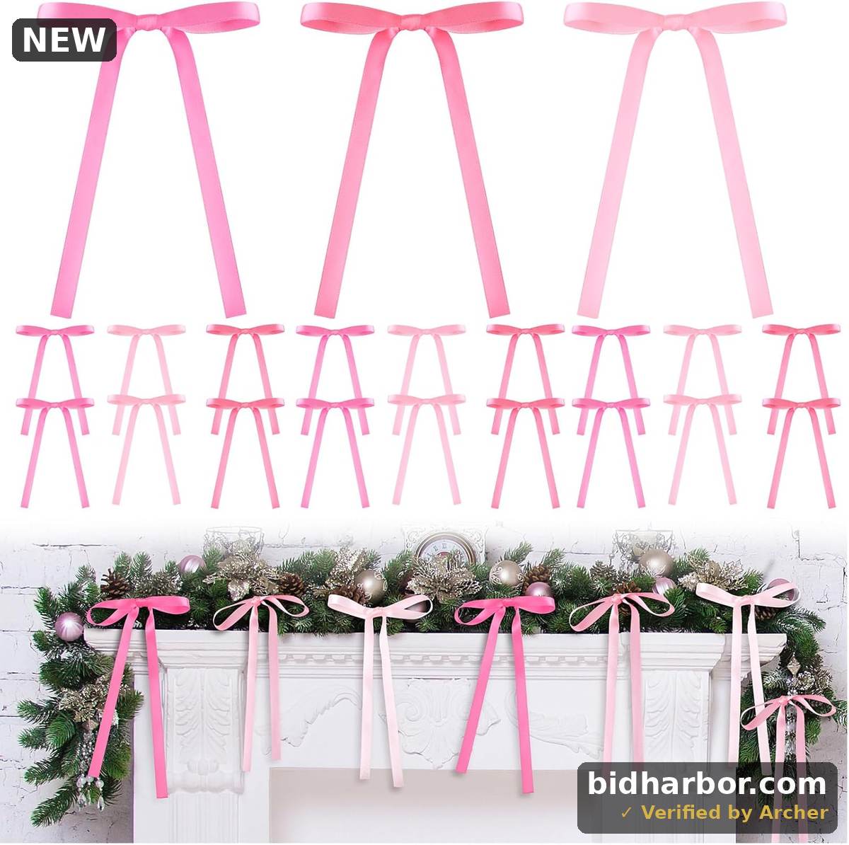 Glitinsel 24 Pcs Hot Pink Coquette Christmas Bow Decoration Satin Ribbon Bows Twist Tie for Xmas Home Wedding Coquette Aesthetic Party Decor(5" X 7")