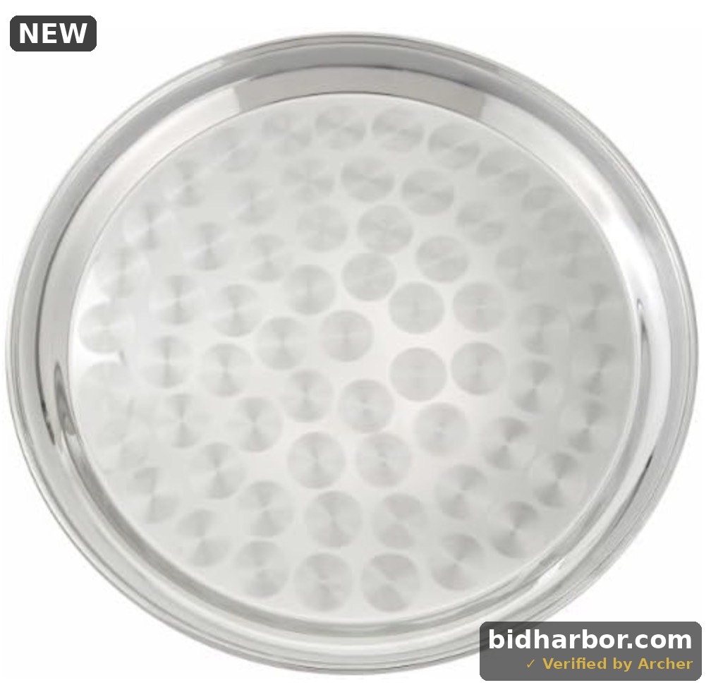 Winco Serving Tray with Swirl Pattern, Stainless Steel, Round, 16" — 16 Inch - Quantity 1