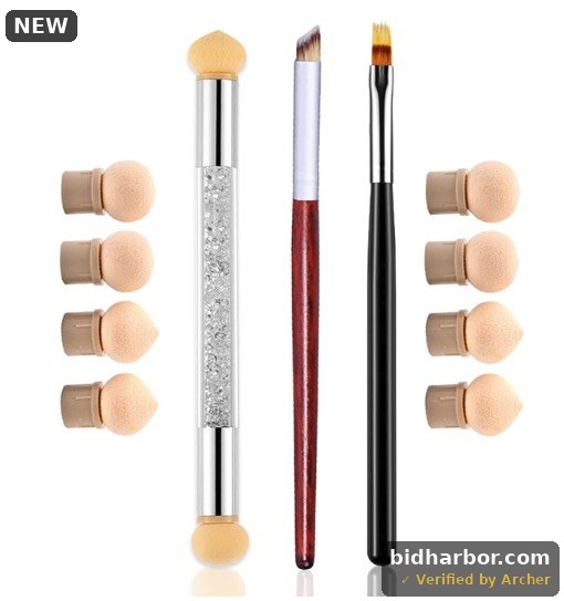 Eudaicful 8Pcs Ombre Nail Brush Set: 3 Nail Ombre Brushes 1 French Nail Stickers 4 Replaceable Sponge Heads For Gel Nails Acrylic Nails Set French Nail Art Brushes Manicure DIY Tools For Nail Art
