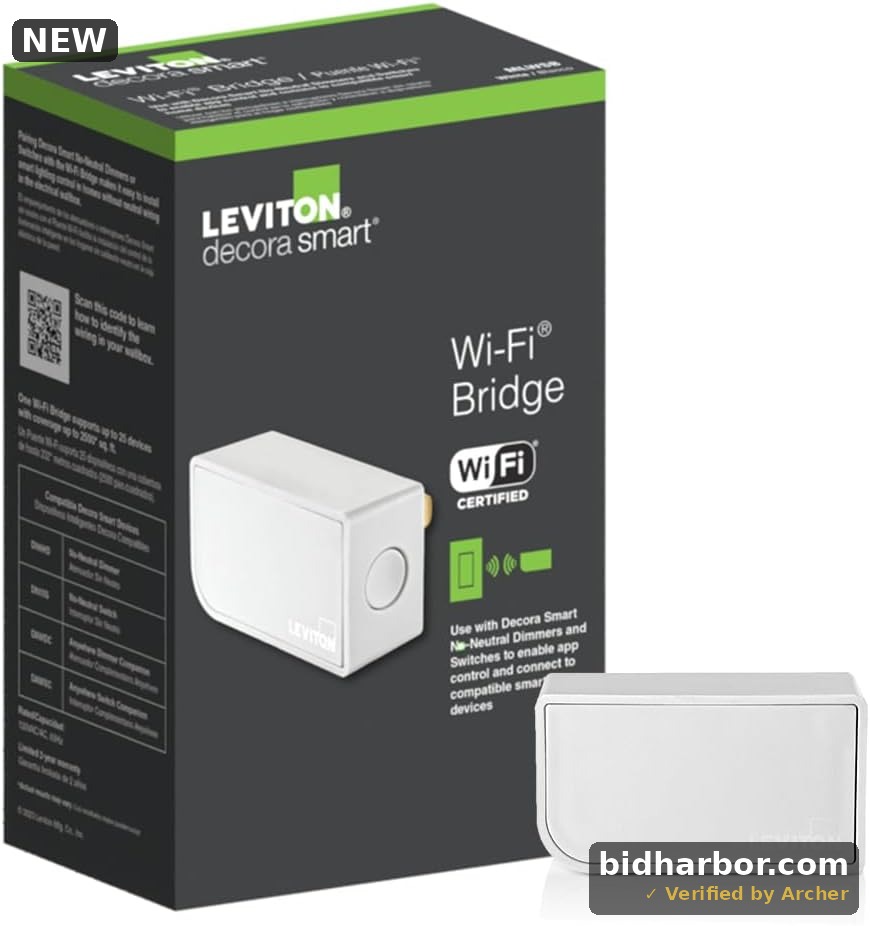 Leviton Wi-Fi Bridge for No-Neutral Decora Smart Dimmers and Switches (DN6HD and DN15S), Works with My Leviton, Alexa, Google Assistant, Apple Home/Siri & Wire-Free 3-Way, MLWSB-1RW, White