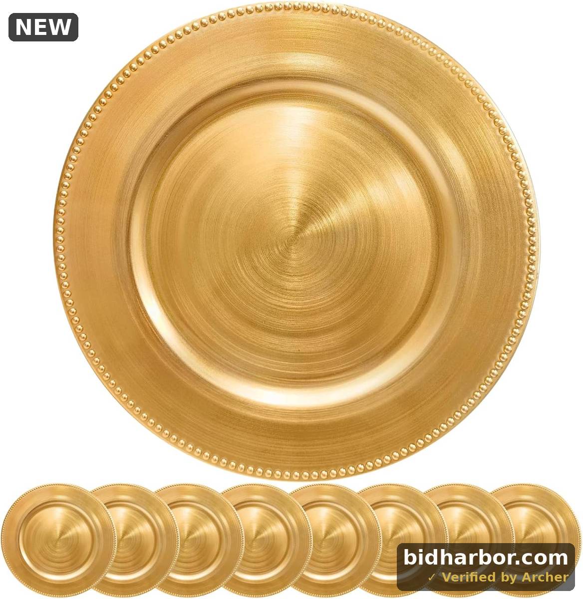 Gold Charger Plates 10PCS, 13inch Round Beaded Plastic Charger Plates, Plate Chargers Bulk for wedding, Dinner, Party, Decoration (Gold 10)