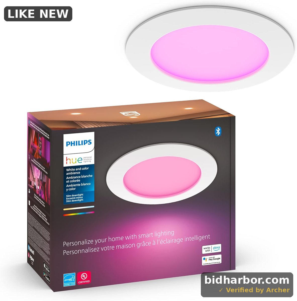 Philips Hue Smart Slim 6 Inch LED Downlight - White and Color Ambiance Color-Changing Light - 1 Pack - 1200LM - Indoor - Control with Hue App - Works with Alexa Google Assistant and Apple Homekit