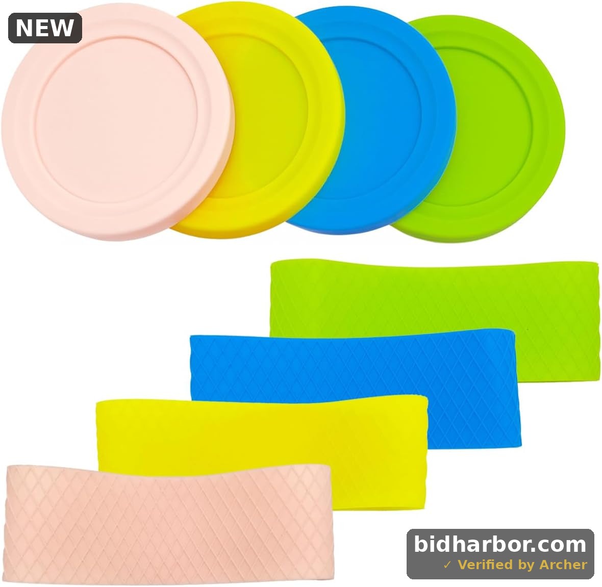 Replacement Silicone Lids and Sleeves to keep cold, Compatible with Container of Ninja Creami Ice Cream Maker, Model: NC301, NC300, NC299AMZ Series. (Pink/Yellow/Blue/Green)