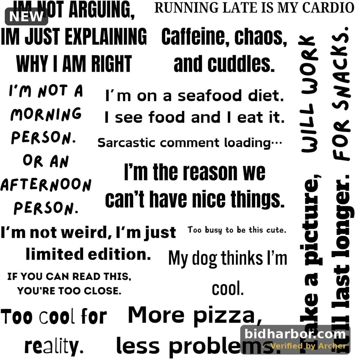 12x12 Sheet of Funny Bumper Sticker Style Quote Temporary Tattoos – Easy-to-Apply, Long-Lasting Fake Tattoo Decals for Parties, Gifts, and Pranks – Bold, Unique Designs for All Ages