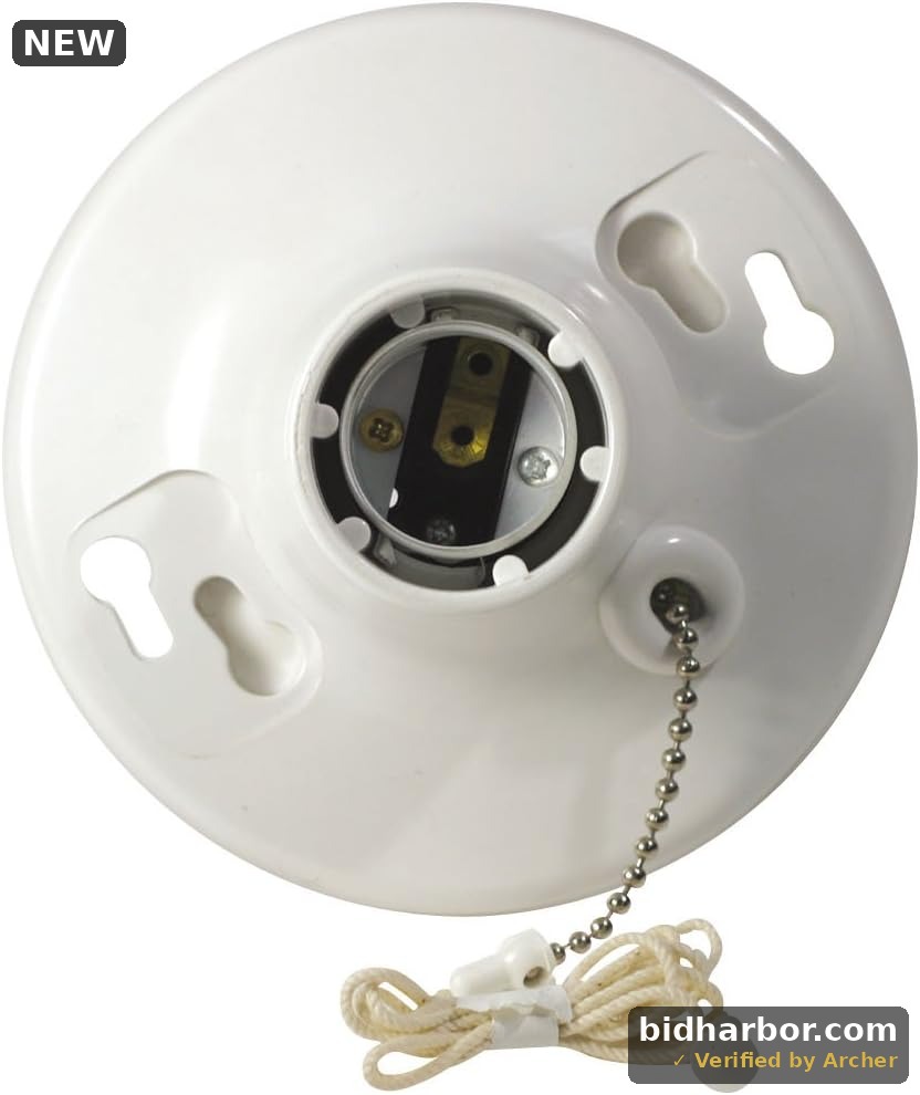 R50-08827-CW4 1-Piece Top Wired Lamp Holder with Pull Chain, 660 W, Incandescent/Fluorescent/CFL, Medium, White