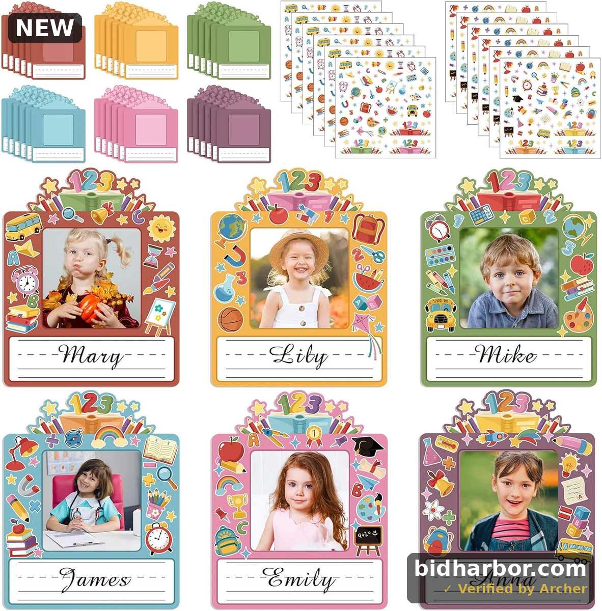 Pasimy 36 Pcs Kids Photo Nameplates for Desk Name Tags for Classroom with Photo Space Colorful Name Tags Labels Stickers for Back to School Classroom Kindergarten Desk Bins Cubbies Office Supplies