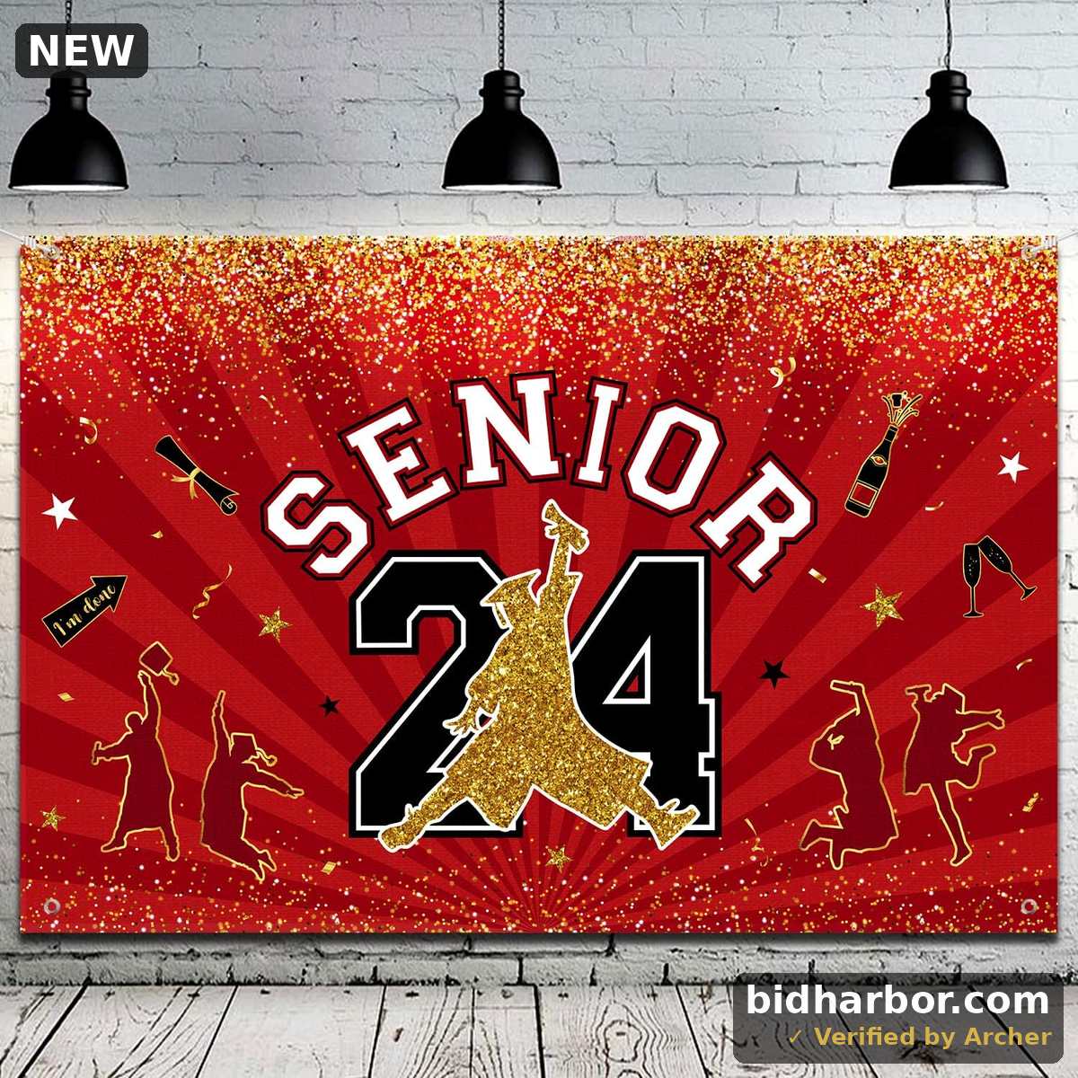 Senior 2024 Backdrop Decoration - Graduation Party Supplies, Large Congrats Grad Photoprops Backdrop for Class of 2024 Graduation Party Outdoor Indoor Decoration (Red Backdrop)