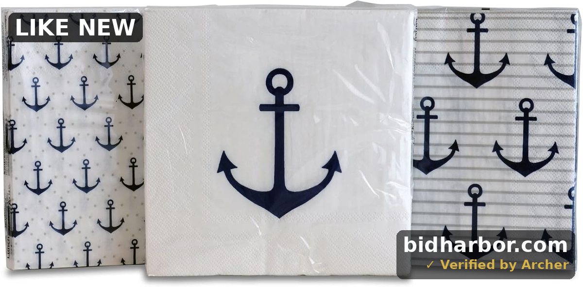 60 Count Beach Chic Anchor Napkins, 3 Packs of 20, 3 Ply Paper, 6 3/4" Dinner Size, 3 Vibrant Patterns 1-Big Anchors and Stripes, 2 - Big Anchor, 3- Baby Anchors and Dots, Nautical Blue and White,
