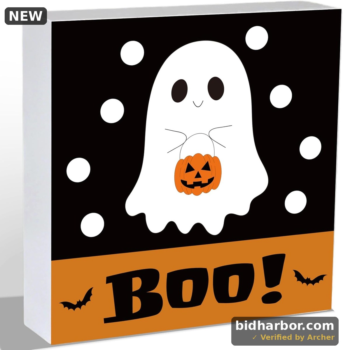 Halloween Decorations Indoor Home Room Cute Boo Ghost Table Decor Wood Box Sign Rustic Wooden Shelf Office Desk Season Sign House Warming Gifts 5.9 x 5.9 Inch