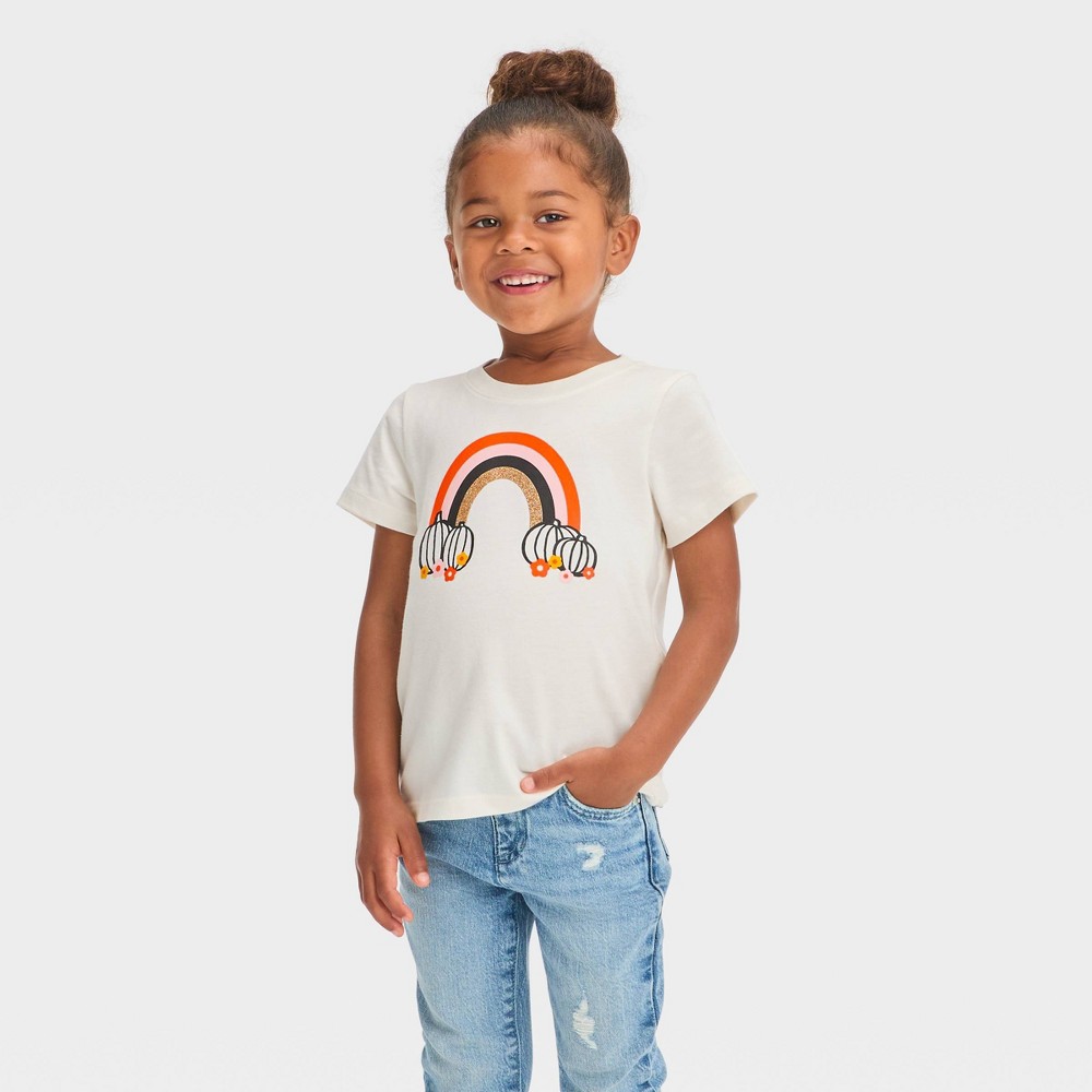 Toddler 'Pumpkin Rainbow' Short Sleeve Graphic T-Shirt - Cream 18M