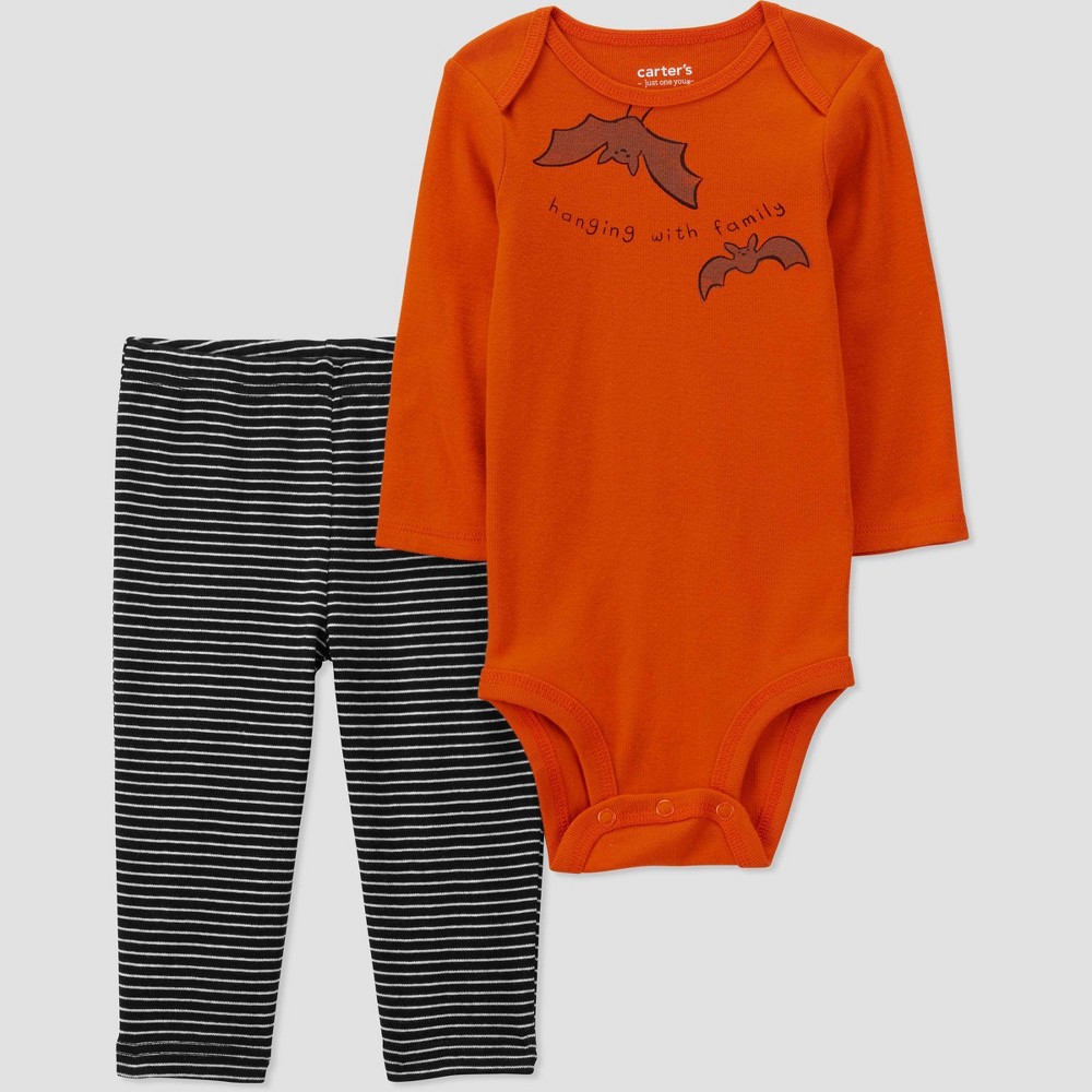 Carter's Just One You® Baby Bat Striped Halloween Top and Bottom Set - Black/Orange 6M