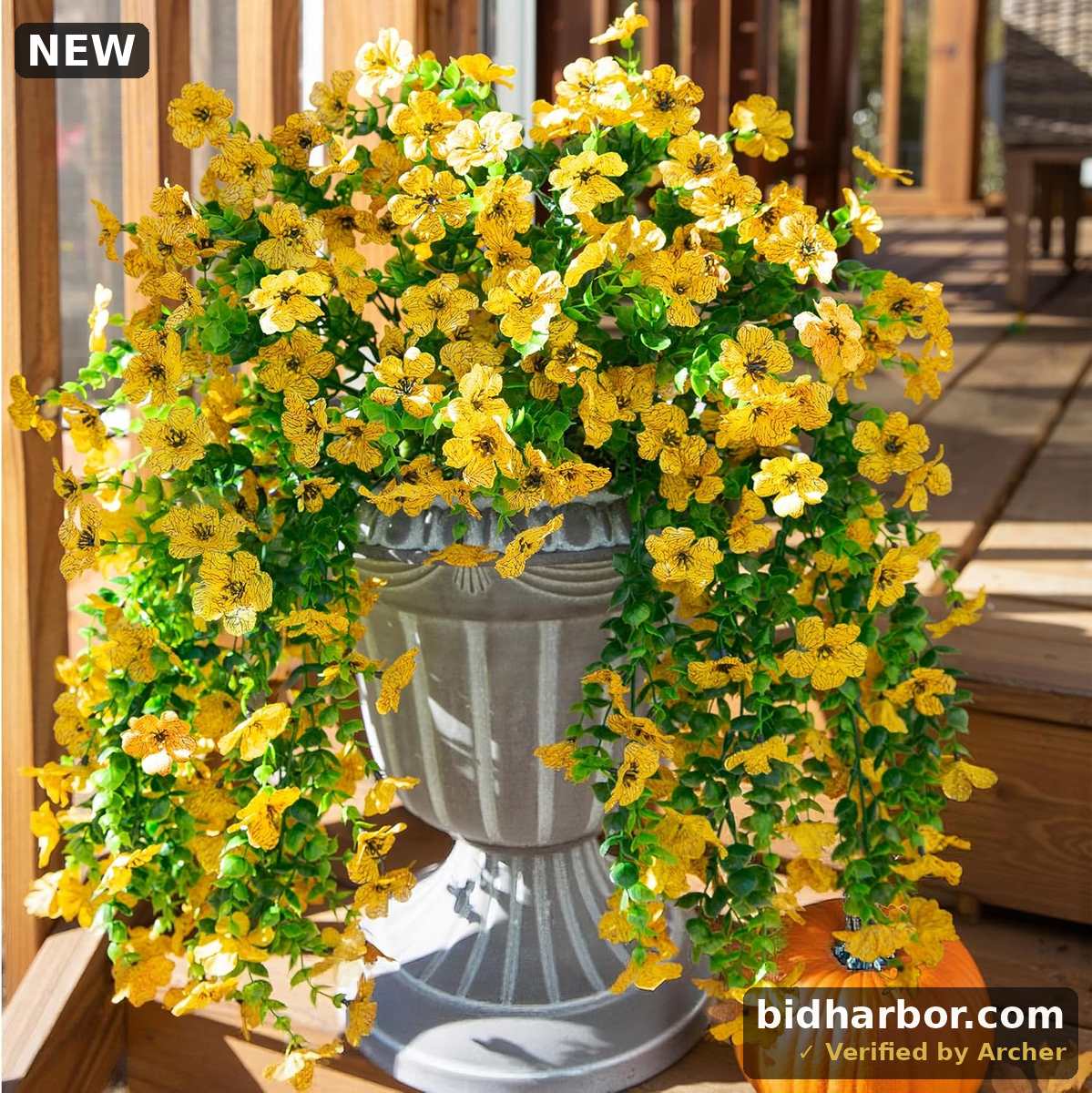 HyeFlora Artificial Hanging Flowers for Outdoors Decoration, 2pcs Fake Daisy with Eucalyptus Leaves for Garden Yard Porch (Yellow)