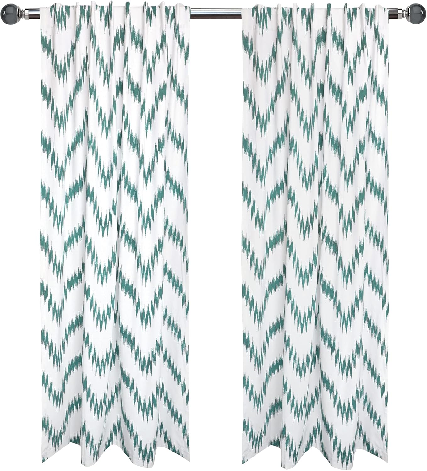 Zigzag Pattern Cotton Printed Curtains - 50x96 - Teal, Tab Top Design, 2 Panel Sets, Ideal for Living Rooms - Vibrant Teal Slub Panel Curtains for Stylish Christmas/New Year Decor