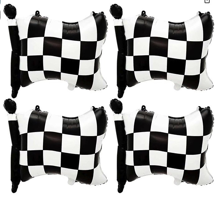 Black & White Checkered Party Balloons – 4-Piece Set