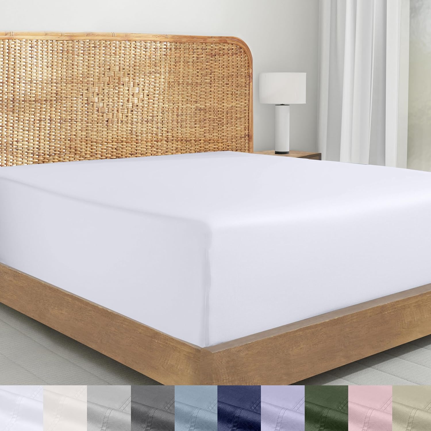 100% Organic Cotton Twin XL Fitted Sheet Only, Percale, Deep Pocket Twin XL Bed Fitted Sheet, Lightweight & Snug-Fit - Creamy Ivory