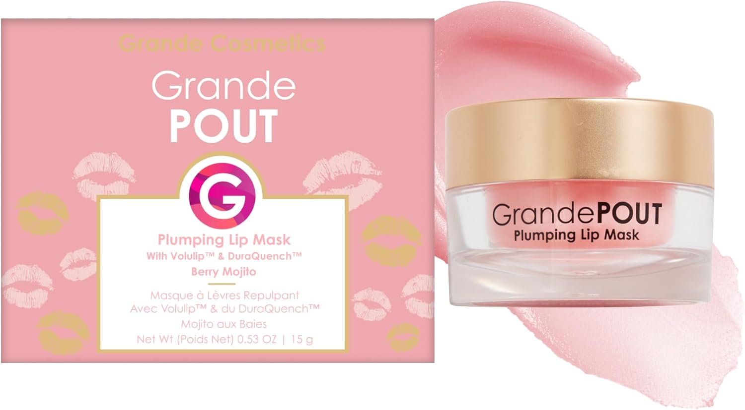 Grande Cosmetics GrandePOUT Plumping Lip Mask - for Hydrated, Fuller-Looking Lips - Berry Mojito (0.53 oz)