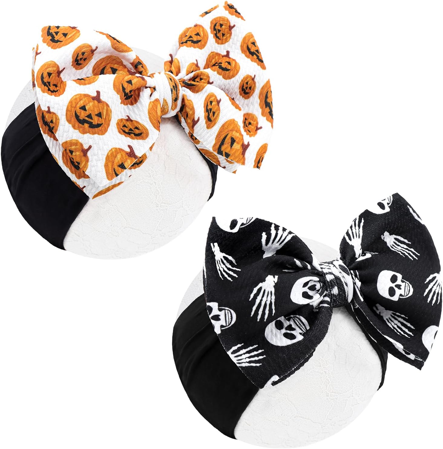 6'' 2PCS Halloween Hair Bows Baby Girls Headbands Pumpkin Accessories Black Ghost Baby Bows Newborn Bows Nylon Hair Bows Toddler Headband