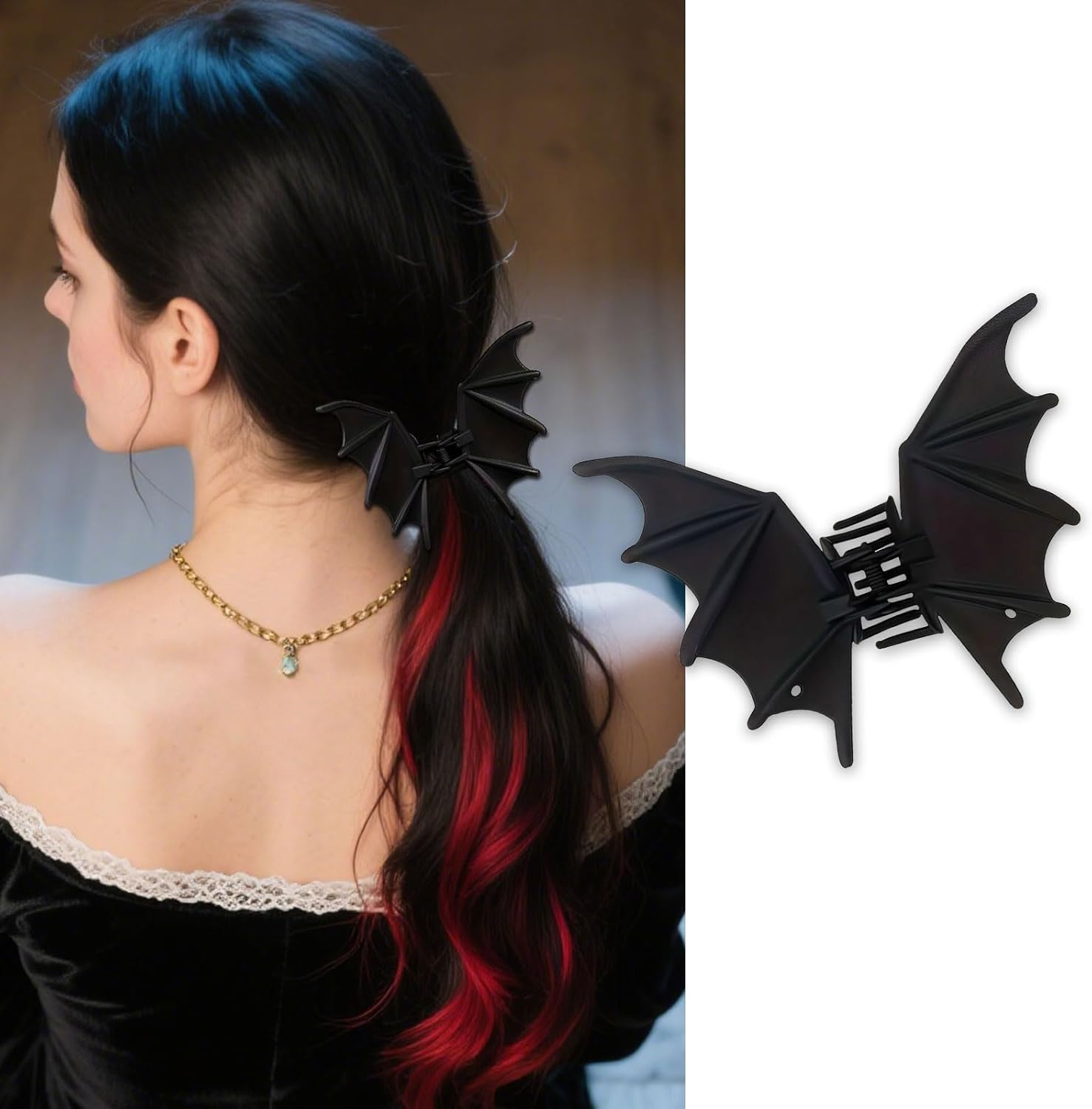 Halloween Hair Clips Bat Hair Claw Clips for Women Girls, Frosted Black Bat Hair Clip Shiny Metal Hair Accessories Strong Hold Non Slip Large Jaw Halloween Hairpins