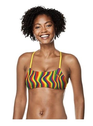 Women's Standard Swimsuit Top Bikini Endurance Strappy Back Demi, Rainbow Tide, X-Small