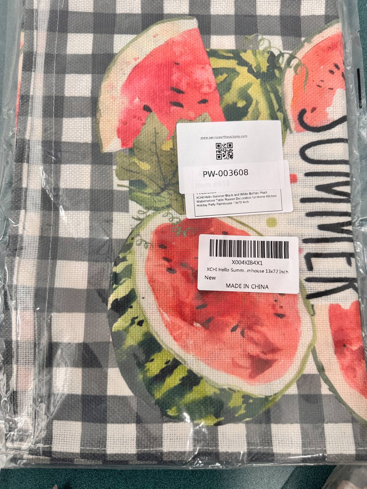 'Hello Summer' Watermelon Buffalo-Plaid Table Runner