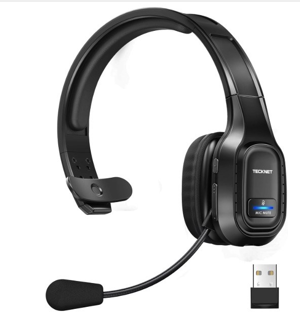 TECKNET Trucker Bluetooth Headphones with Microphone Noise Canceling Wireless On Ear Headset, Hands Free Wireless Headset for Cell Phone Computer Office Home Call Center Skype (Black)