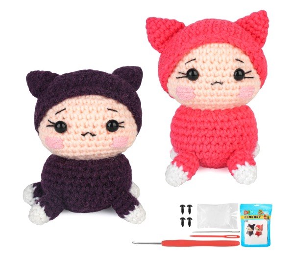 2Pcs Crochet Kit for Beginners Cute Crochet Animal Kits with Step-by-Step Video Tutorials DIY Craft Knitting Kit Learn to Crochet Kits for Adults and Kids (40%+ Yarn) - Actual Items May Differ From Catalog Images