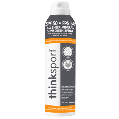 Thinksport All Sheer Mineral Sunscreen Spray - SPF 50 - 6oz: Zinc Oxide, Sport Protection, Unscented Liquid Formula