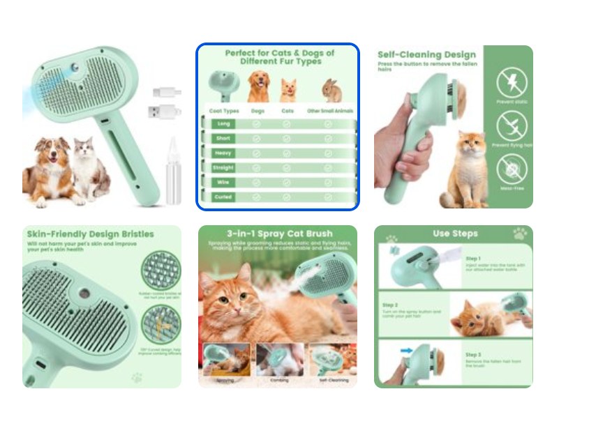 3 in 1 Steam Brush, Hair Removal Comb for Shedding & , Water Brush for Cats Dogs Small Long Short Haired with -Click Release Button
