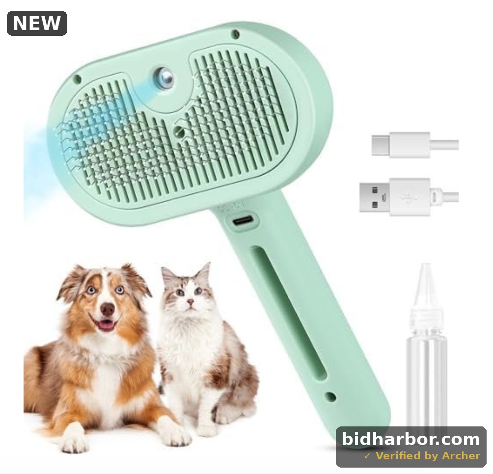 3 in 1 Steam Brush, Hair Removal Comb for Shedding & , Water Brush for Cats Dogs Small Long Short Haired with -Click Release Button