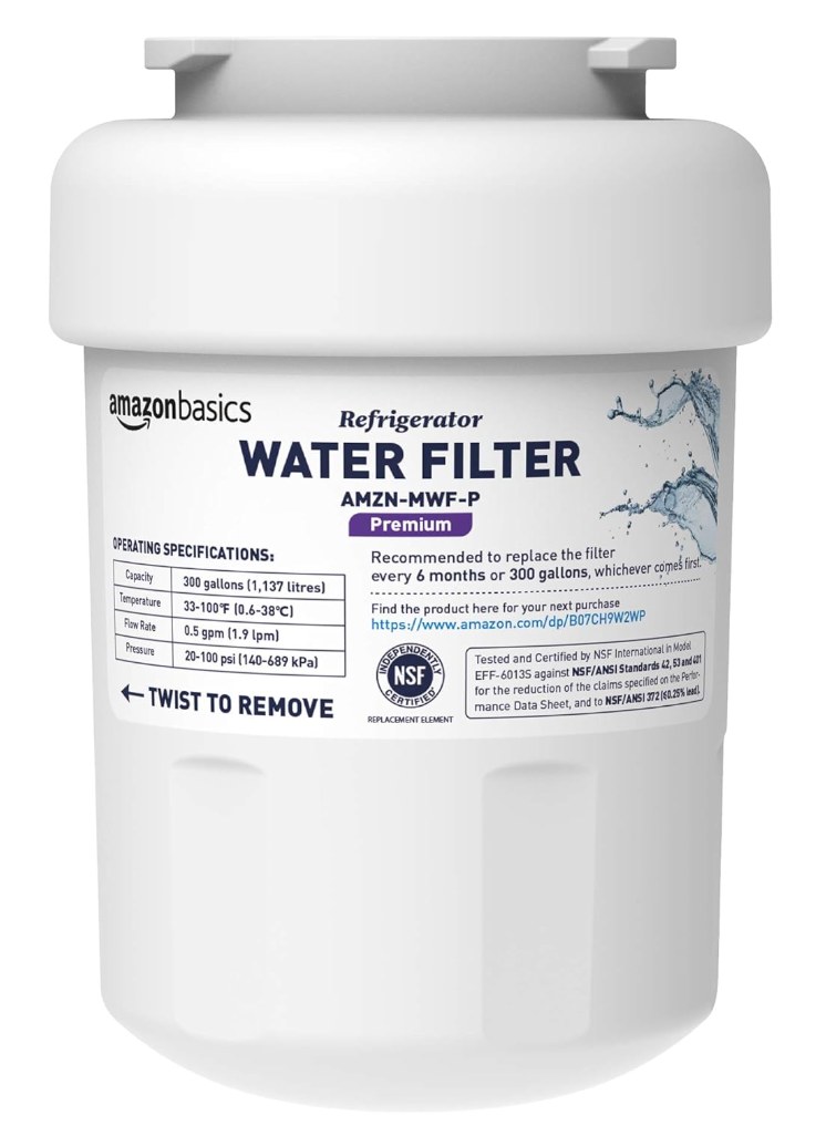 Amazon Basics Replacement Water Filter Cartridge Compatible with GE MWF Refrigerator, Easy to Install, NSF/ANSI 42 Certified, Reduces Lead, 1-Pack — Pack of 1