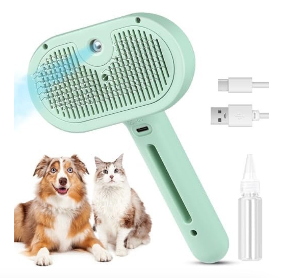 3 in 1 Steam Brush, Hair Removal Comb for Shedding & , Water Brush for Cats Dogs Small Long Short Haired with -Click Release Button