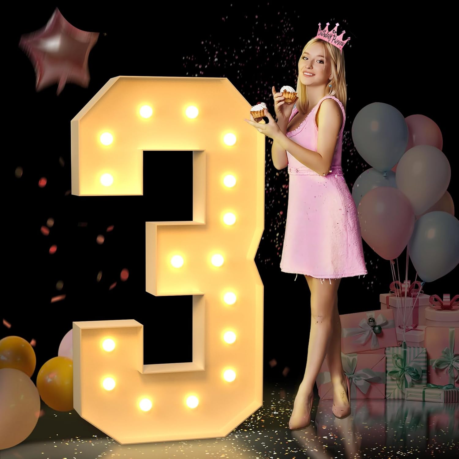 5FT Light Up Numbers, Marquee for 30th Birthday Decorations, Anniversary Party Decor, Mosaic for Balloons, Pre-Cut Foam Board Kit (Assembly Required)
