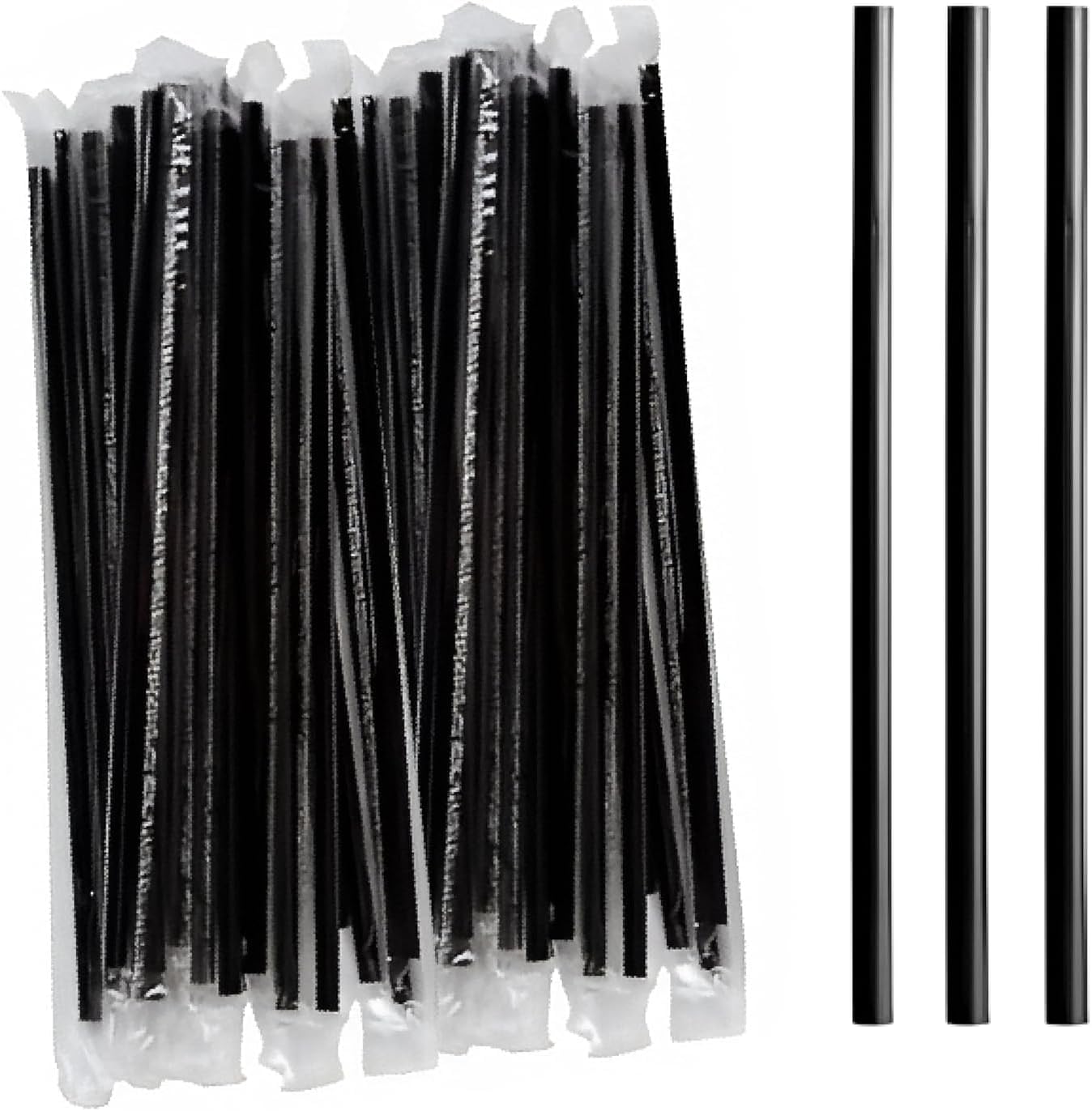 500 Pack Perfect Stix - 7.75" Wrapped Black Plastic Straws