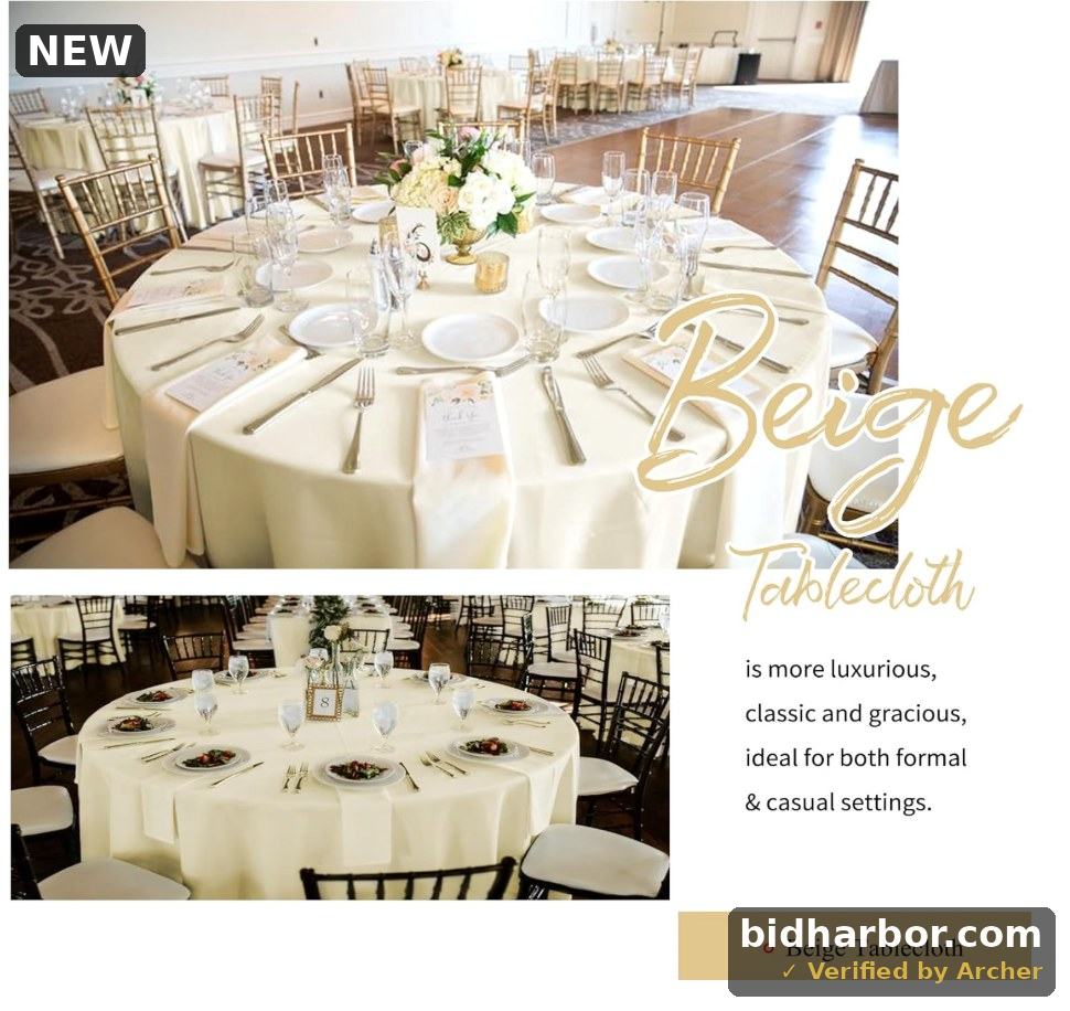 Showgeous Beige Round Tablecloth - 120 Inch Polyester Table Cloth - Washable Decorative Fabric Table Covers for Wedding, Dining, Party, Banquet, Buffet — Biege, 120 Inch Polyester Table Cloth - Quantity 1