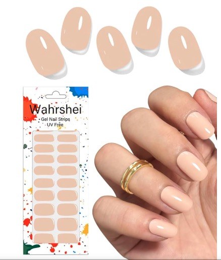 Gel Nail Strips No UV, Nude Geometry, UV Free, Long Lasting Gel Stickers - Contains 22 Wraps, 1 Prep Pad, 1 File