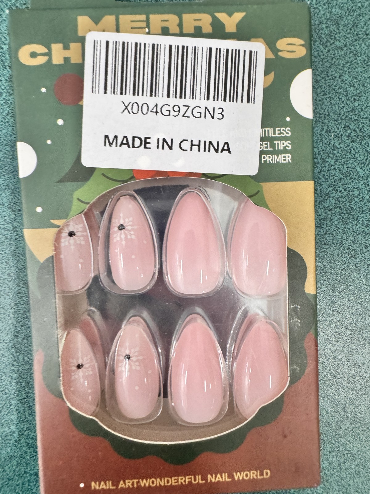 Pink Press On Nails - Almond Medium Snowflake False Nails Winter French Tip Gradient Pink Snow Acrylic Glue On Nails Christmas Stick On Nails for Women 24Pcs