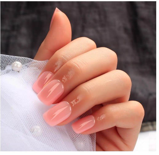 Press on Nails Short Square, Nude Fake Nails Kit, Fashion Glossy Acrylic Press-in Nails, Natural Stick on Nails, Thick Reusable Glue on Nails Short Press On Nail for Women, 24Pcs