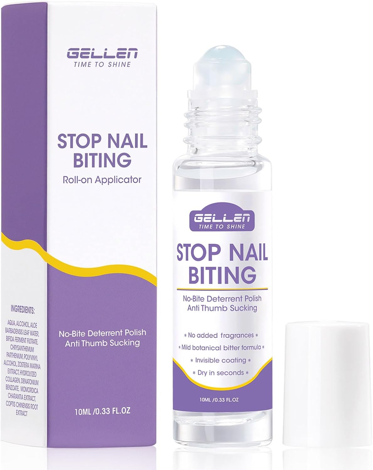 Gellen Nail Biting Treatment for Kids & Adults, Roll-On Stop Thumb Sucking Deterrent, 10ml Nail Biting Prevention, Quick Dry & Water-Resistant No Bite Nail Polish, Nail Care Solution