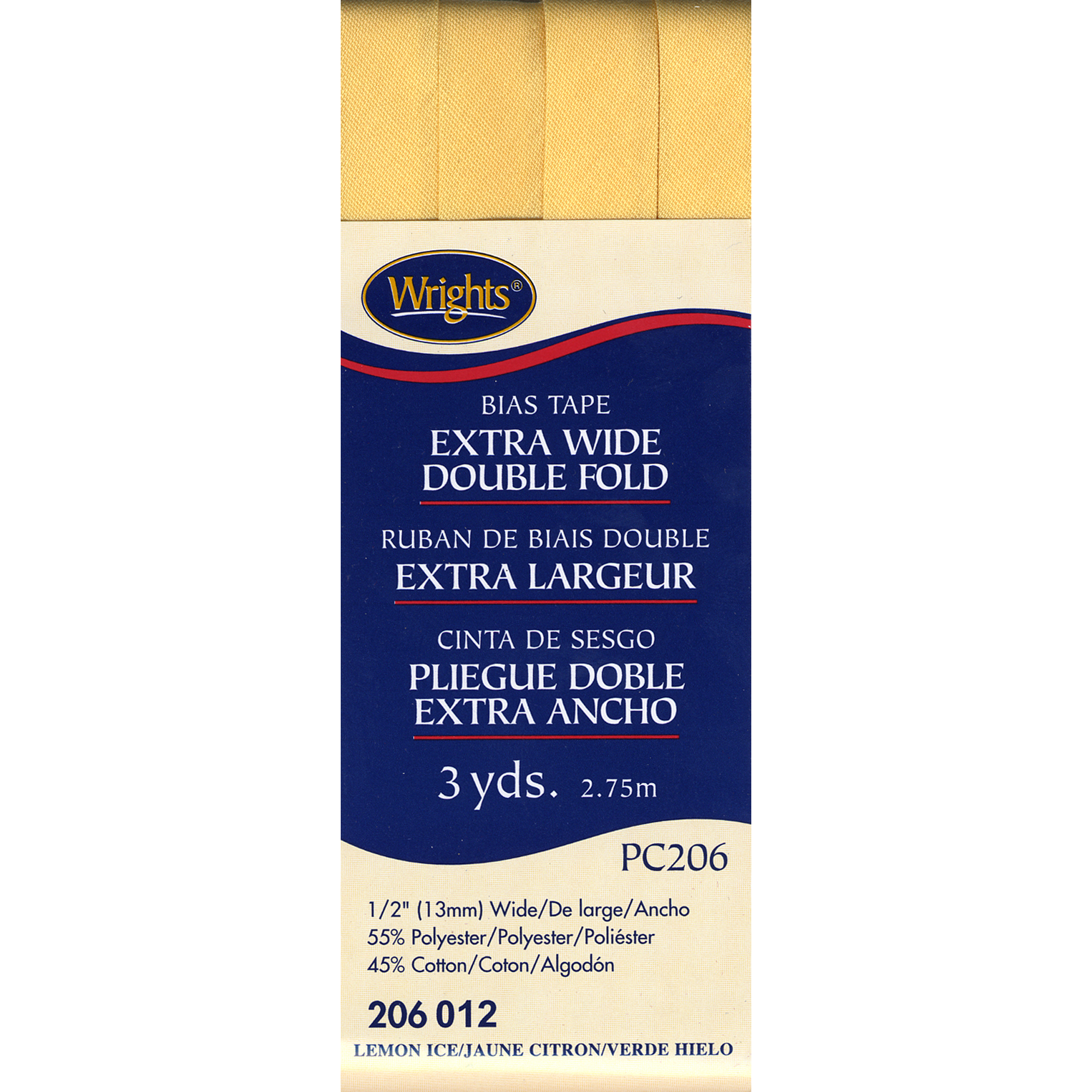 Wrights Bias Tape Lemon Ice 1/2 Extra Wide Double Fold Bias Tape Binding for Sewing and Crafts 3 Yards 1 Each