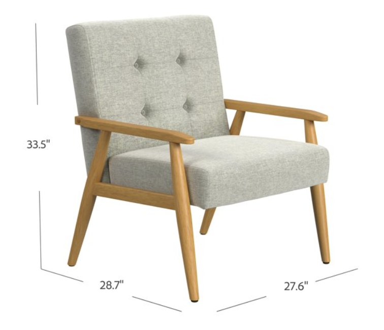 HomePop Mid-Century Exposed Wood Fram Accent Chair, Light Gray