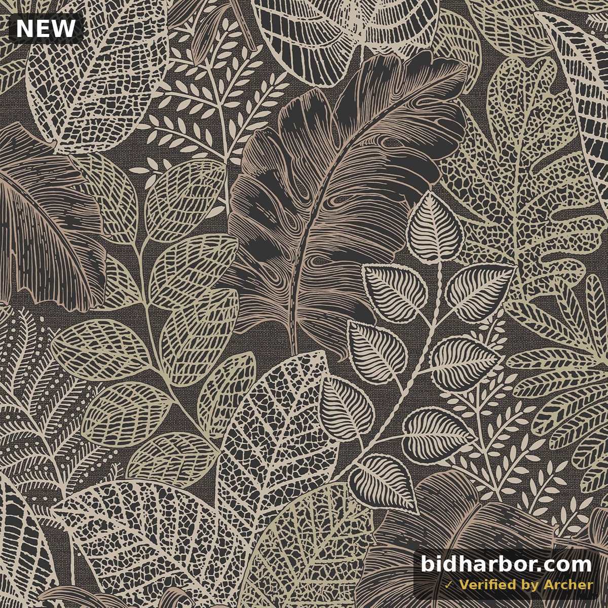 Superfresco Easy Scattered Leaves Charcoal/Gold