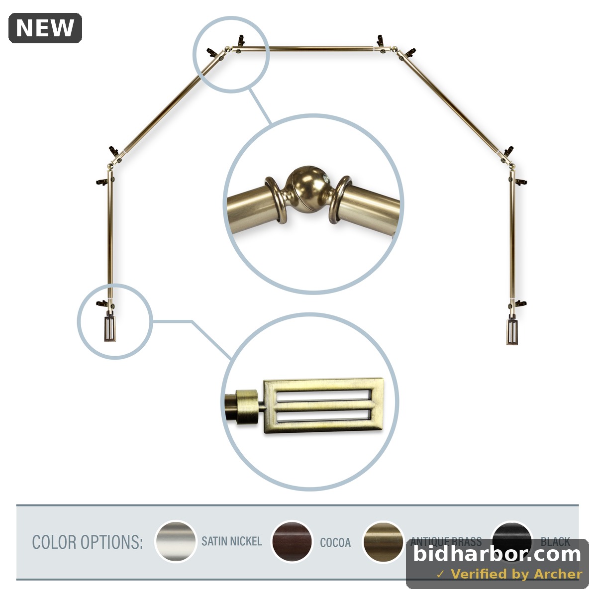 Mabel 13/16 5-Sided Bay Window Curtain Rod - Antique Brass