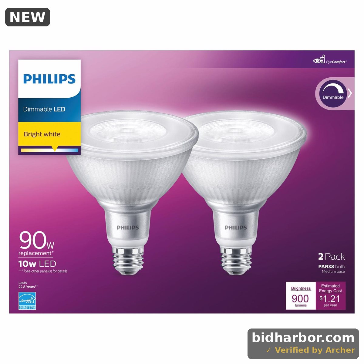 Philips LED 90-Watt PAR38 in/Outdoor Flood Light Bulb  Bright White  Dimmable  40° Beam Spread  E26 Medium Base (2-Pack)