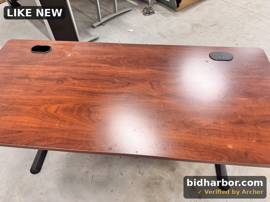 Commercial Office Desk with Cable Management Ports — Dimensions:  * Length: 59.5” * Width: 27” * Height: 29”