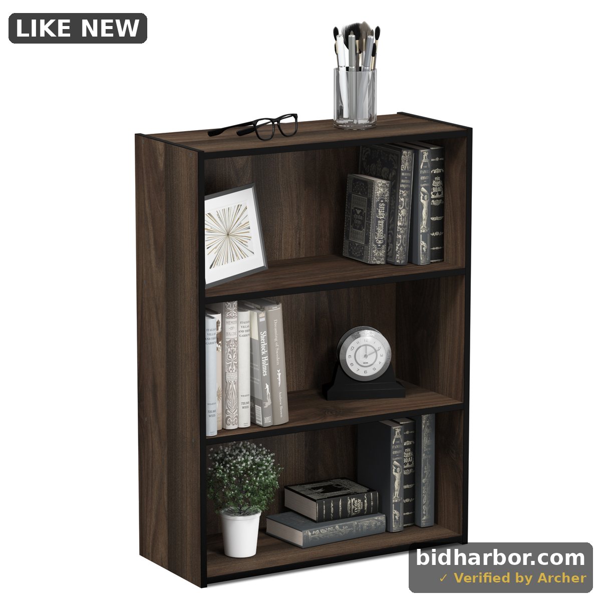 Furinno 22.7 W X 9.7 D X 31.5 H 3-Shelf Open Freestanding Shelves  Columbia Walnut